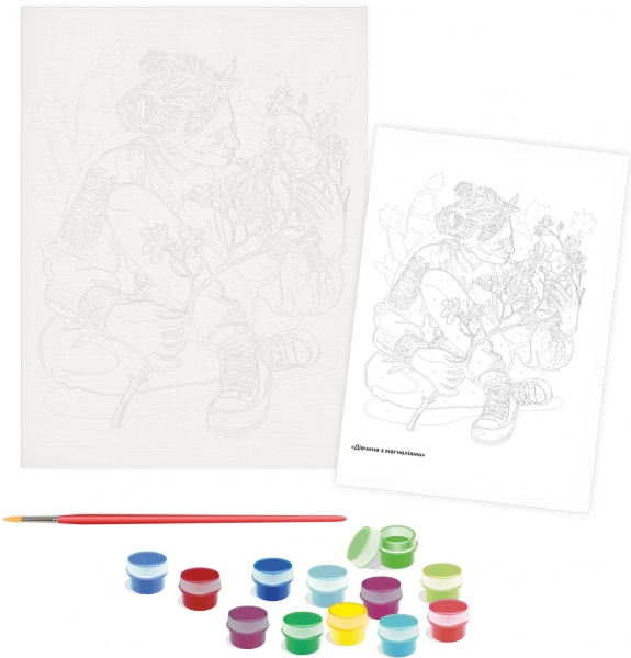 Полотно з контуром Дівчина з магноліями 30x40 см Rosa Start 