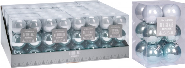 Набір ялинкових куль пластикових блакитних d60 мм 12 шт./уп. 