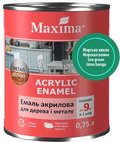 Акваемаль Maxima акрилова для дерева та металу морської хвилі шовковистий мат 0,75л