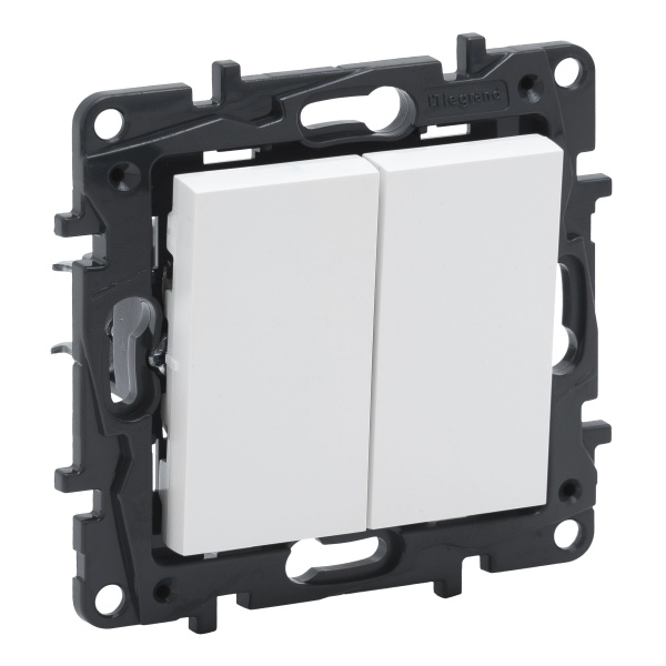 Выключатель двухклавишный Niloe Step 863105 без подсветки белый