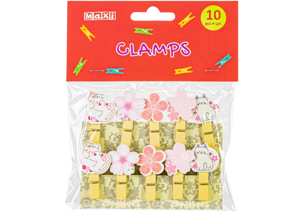 Прищепки декоративные Cats&Flowers с веревкой 130 мм MX62589 10 шт. Maxi