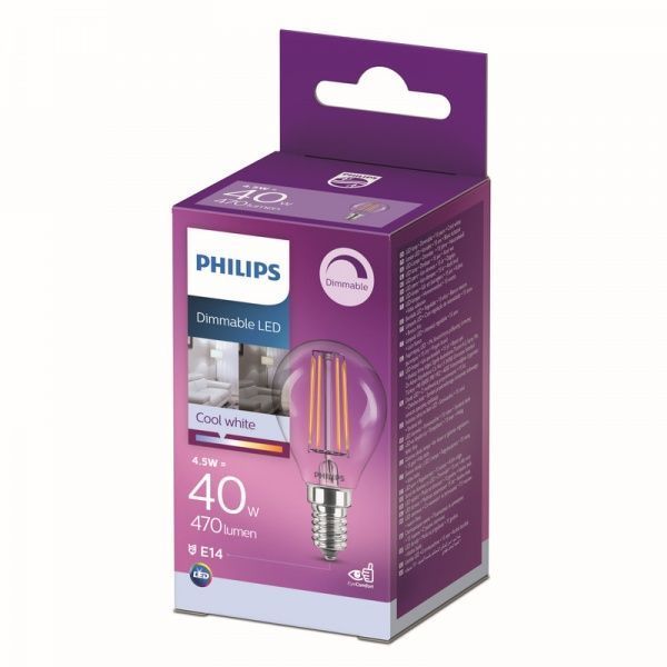 Лампа светодиодная Philips FIL DIM P45 4,5 Вт E14 4000 К 220 В прозрачная 929002431166 