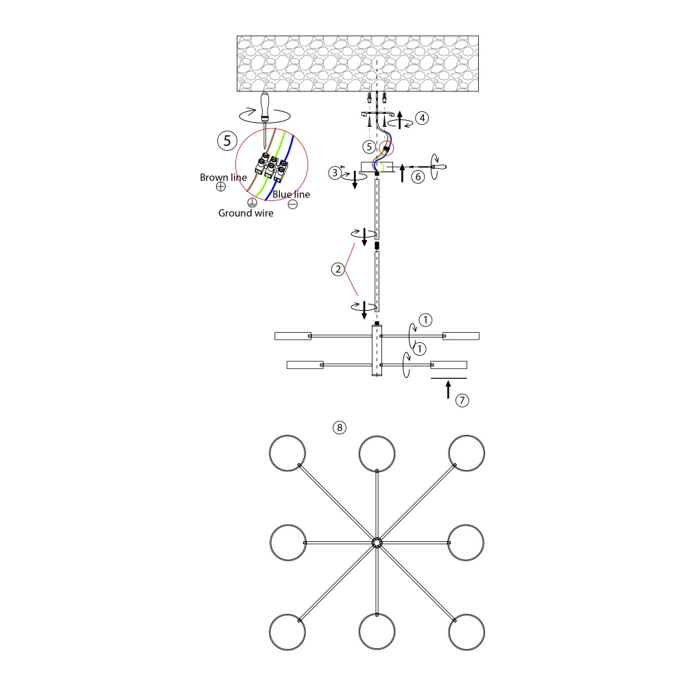 Люстра Miorro LED Fiori 8x11,5 Вт LED-модуль чорний 51-313-003