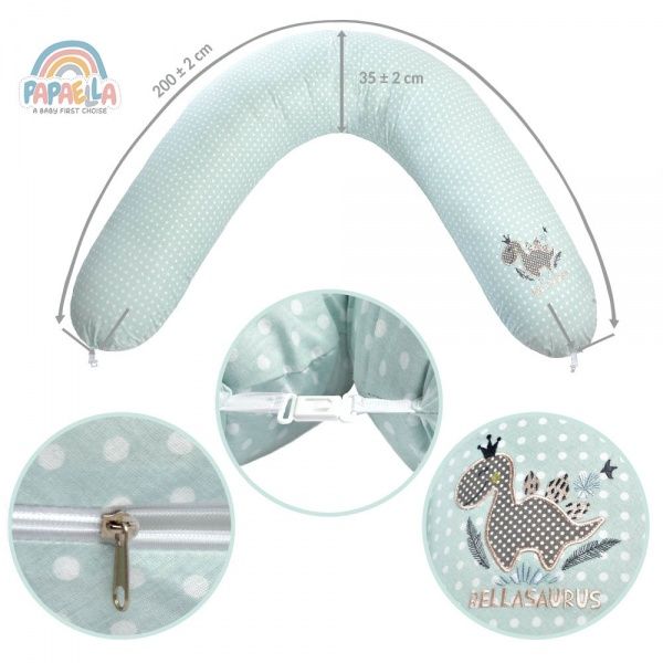 Подушка для кормления Standart Dinosaur 35х200 см с карабином мята IDEIA