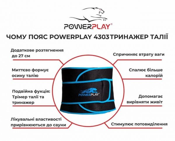 Пояс для схуднення PowerPlay PP_4303_Black/Blue 20x100 см 