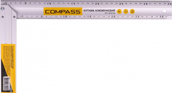Угольник Compass 350 мм анодированный 90 две шкалы К-350
