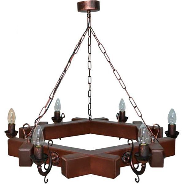 Люстра підвісна Геотон НСБ 02-6х60-985 Балка-6 дерево 6xE14 дуб темний 48004 