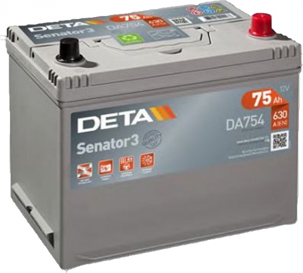 Акумулятор автомобільний Senator DETA 75Ah 630A 12V DA754 «+» праворуч (DA754)
