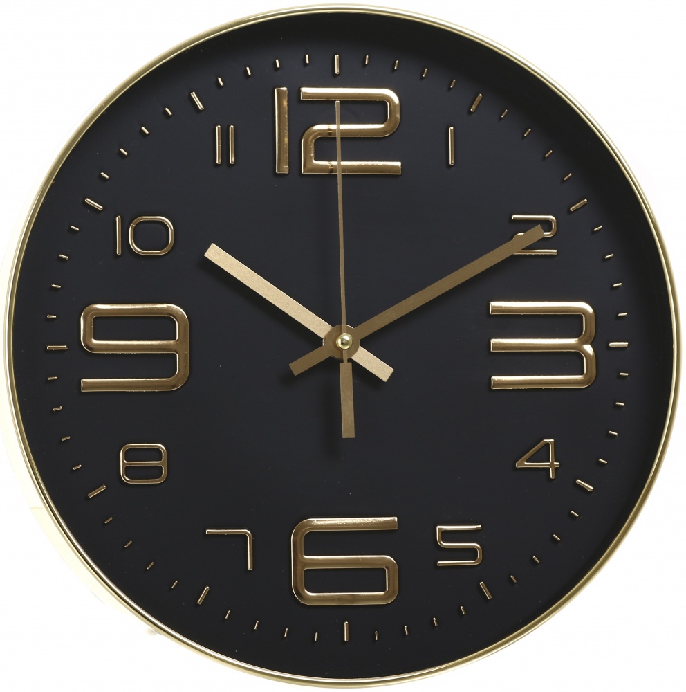 Часы настенные Ross 30х30х4 см золотая рамка черный циферблат