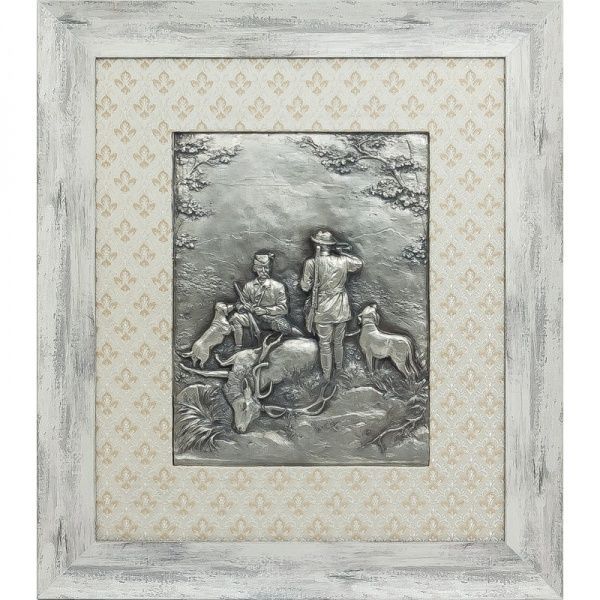 Панно декоративное Олень охота 46x40 см серебряный 