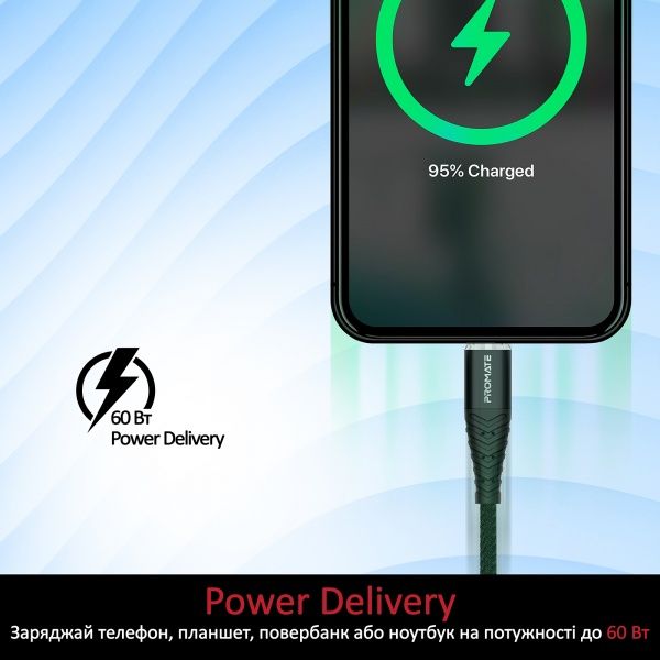 Кабель Promate cCord-2C USB-C to USB-C 3А 1 м чорний (ccord-2c.black) 