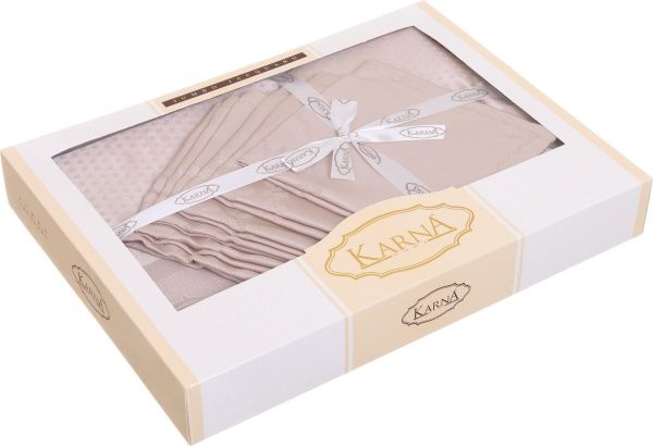 Скатерть с салфетками Caramel 160x220 см бежевый Karna 