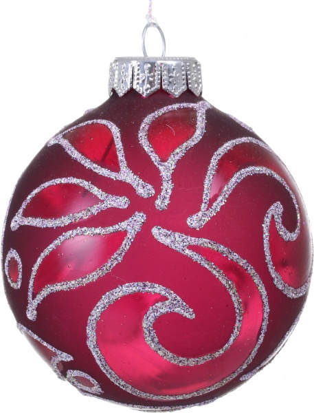 Шар новогодний со сложным узорным рисунком d 80 мм красный