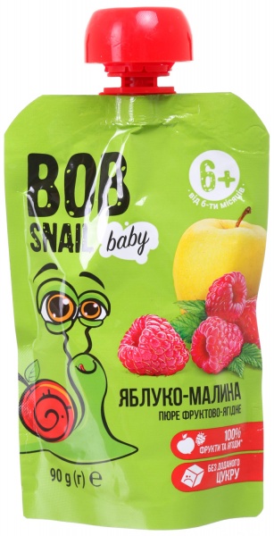 Пюре Baby Bob Snail Яблуко-Малина для дітей від 6 місяців 90 г 