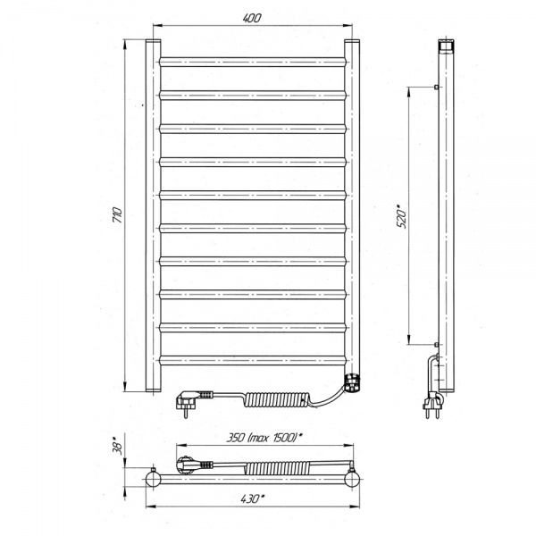 Рушникосушарка електрична Laris Лайн ЧФ(Ч) 10 400х700 Е П