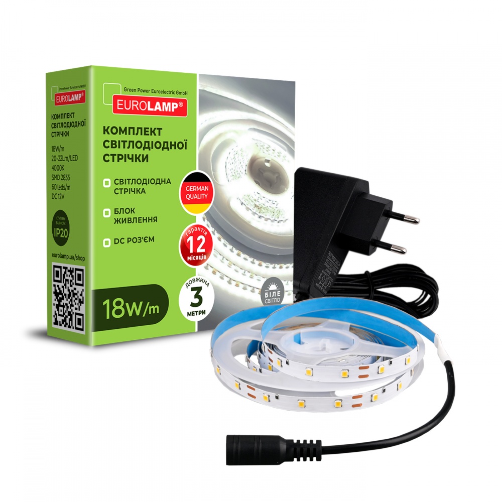 Лента светодиодная Eurolamp 18 Вт IP20 белый LED/SET-3M/4000K