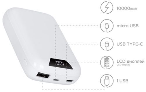 Внешний аккумулятор (Powerbank) Ergo LP-С12W 10000 mAh (LP-С12W) 