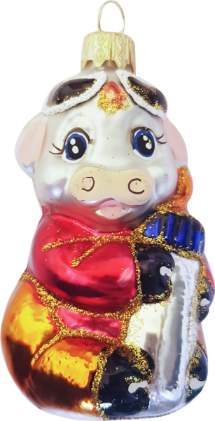 Подвеска Юріта Бычок с бутылкой 1178M красный с золотым