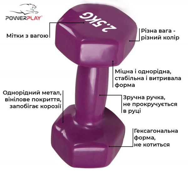 Гантель PowerPlay PP_4125_2.5kg 2,5 кг фіолетовий 