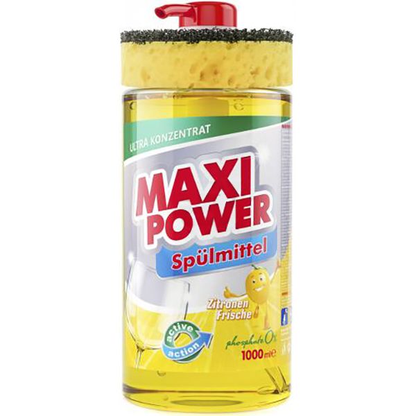Засіб для ручного миття посуду Maxi Power Лимон з губкою 1л