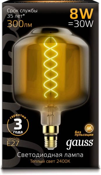 Лампа светодиодная Gauss Vintage FL Gray DL180 8 Вт E27 2400 К 220 В прозрачная 