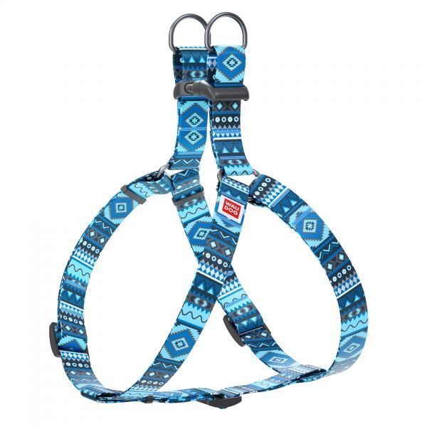 Шлея WAUDOG Nylon с рисунком Этно синий(ширина 20 мм, довжина 50-80 см)