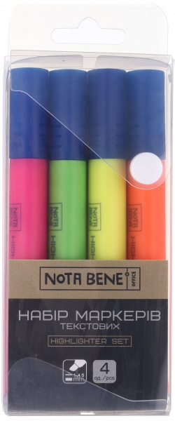 Набір маркерів текстових Nota Bene 1-4,5 мм в пеналі 4 шт. різнокольоровий 