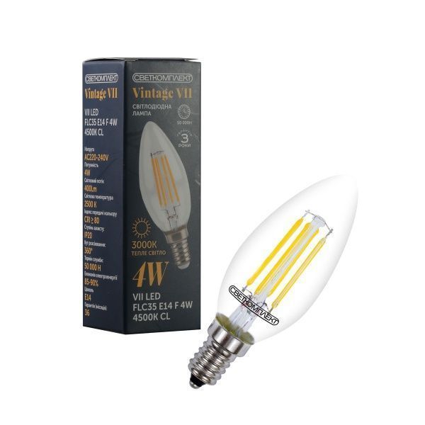 Лампа світлодіодна Светкомплект FIL VII C35 4 Вт E14 3000 К 220 В прозора 
