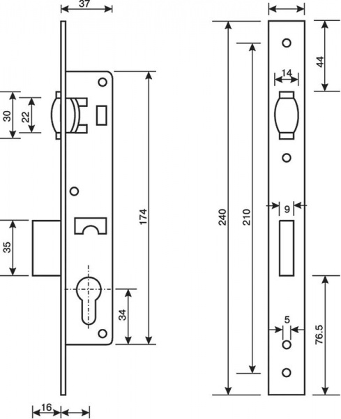 Замок врізний Apecs 39-R нікель