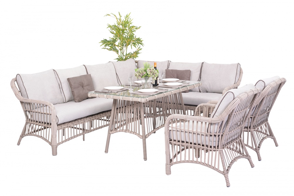 Комплект меблів Bella Vita Крістал кутовий (стіл 1430х840х770 зі склом, 2 крісла, набір подушок) бежевий