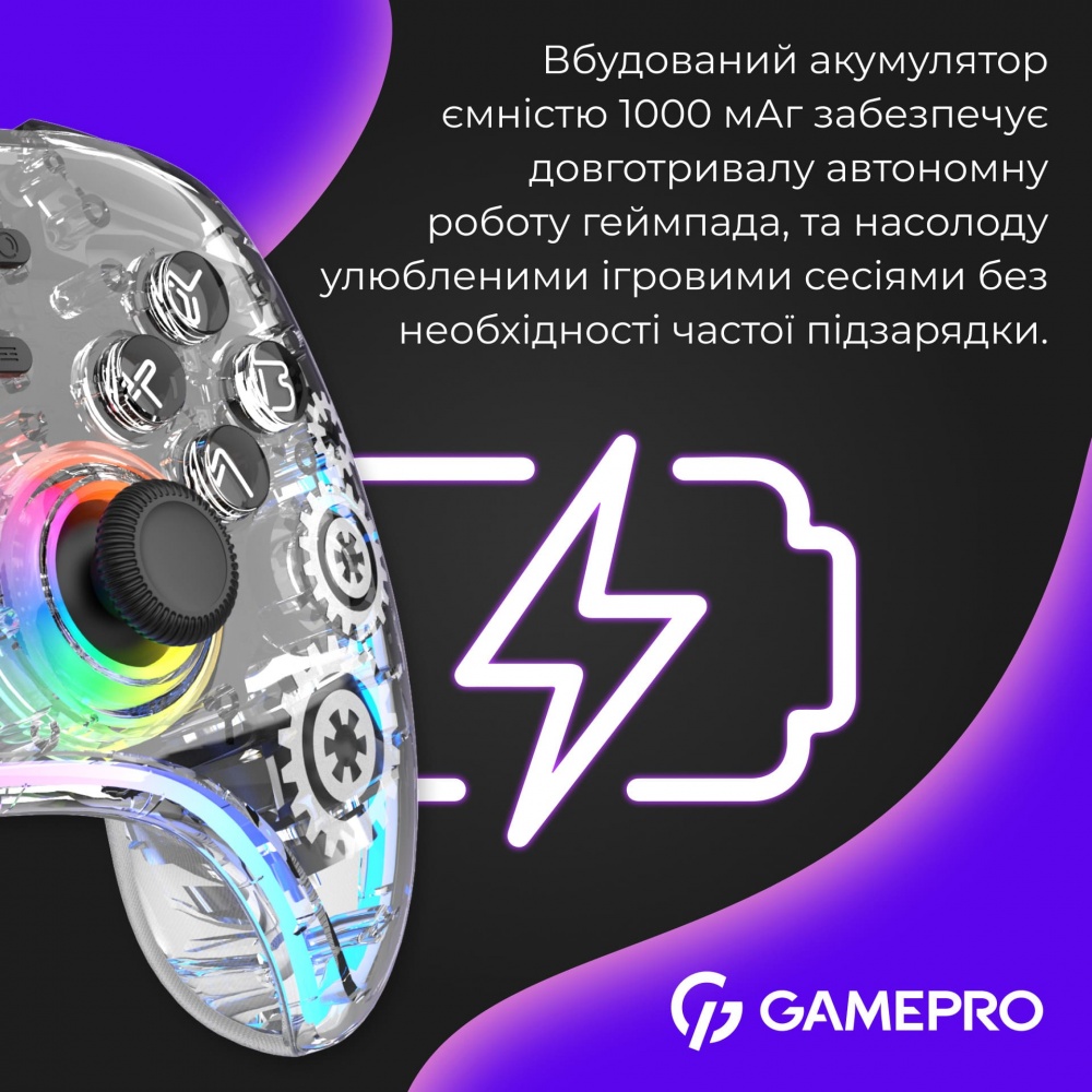 Геймпад беспроводной GamePro GPX13T 2.4G/BT 5.1/USB (Switch/PC/iOS/Android) RGB transparent