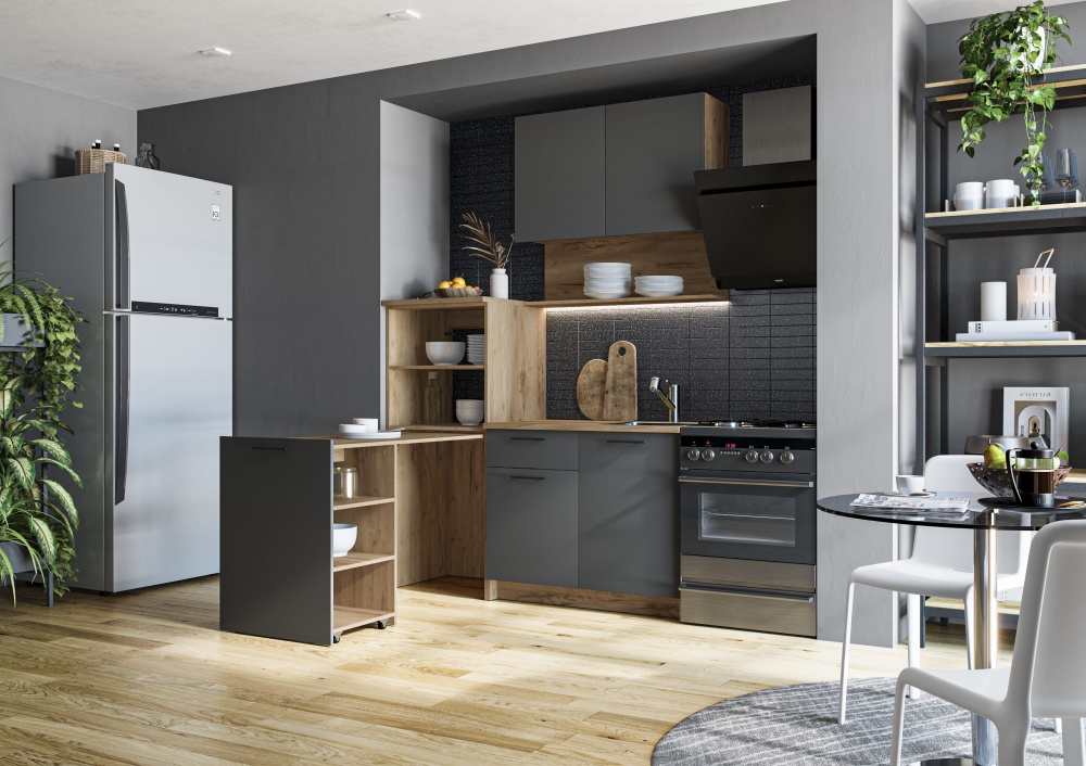 Кухня Грейд Wendy ДСП 1,6мграфит серый/дуб крафт золотой