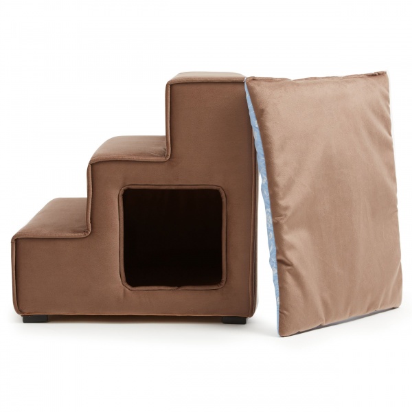 Пандус-ступени с лежанкой PETBED Velor правый 55x42x42 см коричневый