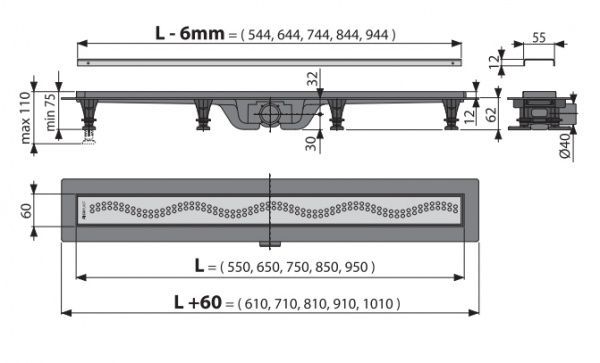 Душовий канал Alca Plast Душовий канал APZ8-750