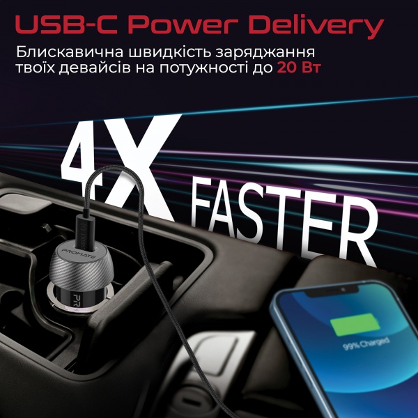 Автомобильное зарядное устройство Promate PowerDrive-PD20 Вт USB-C 