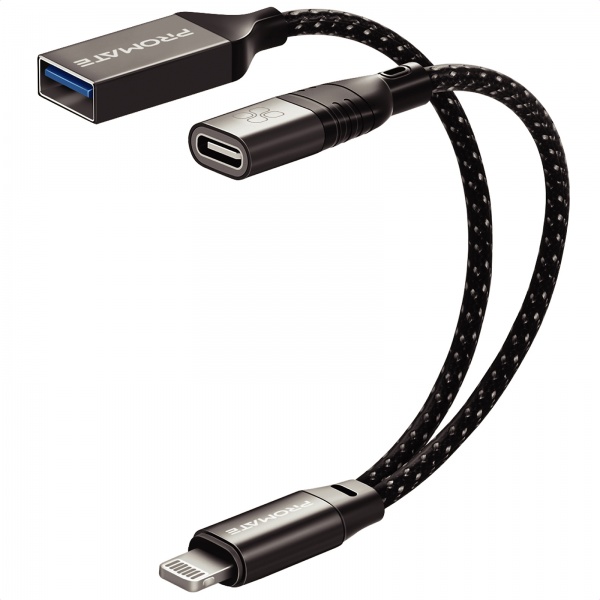 Адаптер Promate OTGLink-i Lightning to USB-C/USB-A 0,016 м чорний (otglink-i.black) 