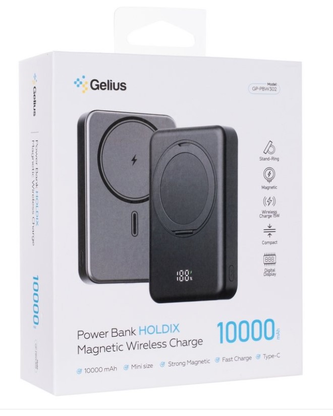 Повербанк Gelius HOLDIX Magnetic Wireless Charge 15W GP-PBW302 10000 mAh black (00000100988)