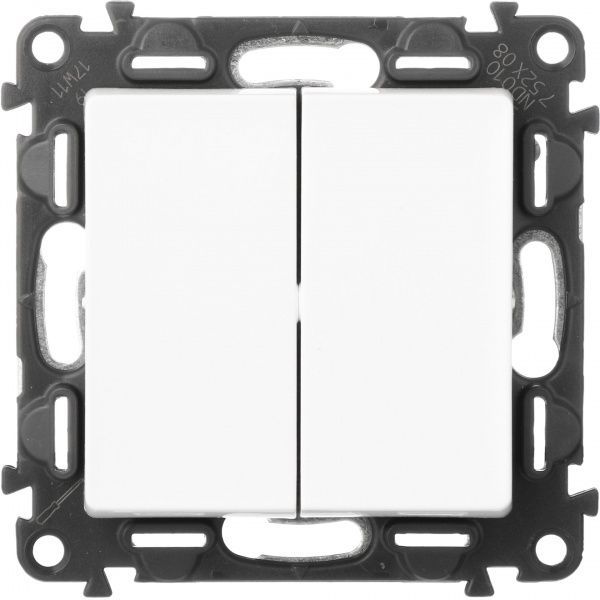 Выключатель проходной двухклавишный Legrand Life без подсветки 10 А 250В белый 752408