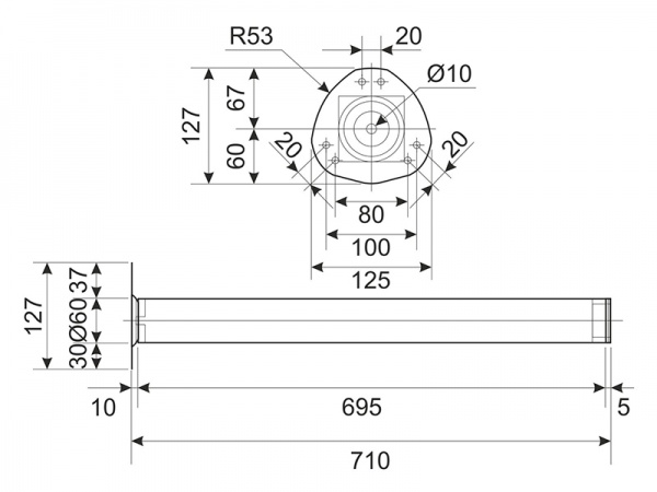 Мебельная опора DC 710 мм 60х60 квадратная хром 