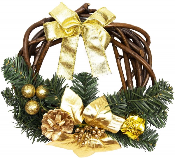 Декорація новорічна Девілон Віночок золотий, 30 см, 930265 