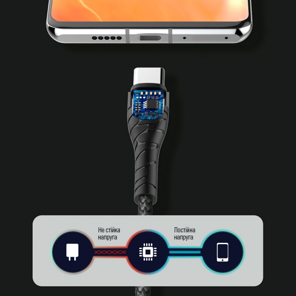 Кабель ColorWay USB Type-C - USB Type-C (PD Fast Charging 65W) 3А 1 м grey (CW-CBPDCC040-GR) 