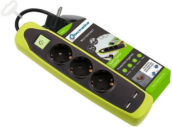 Удлинитель Electraline с заземлением 3 гн. зеленый 2 м 62152