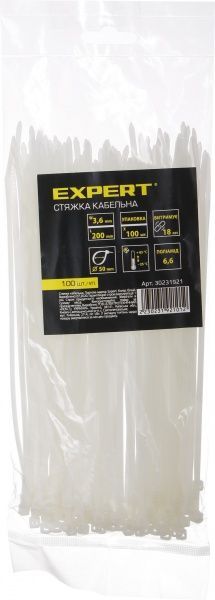 Стяжка кабельная Expert 3.6х200 мм 100шт.CN30231636 белый 