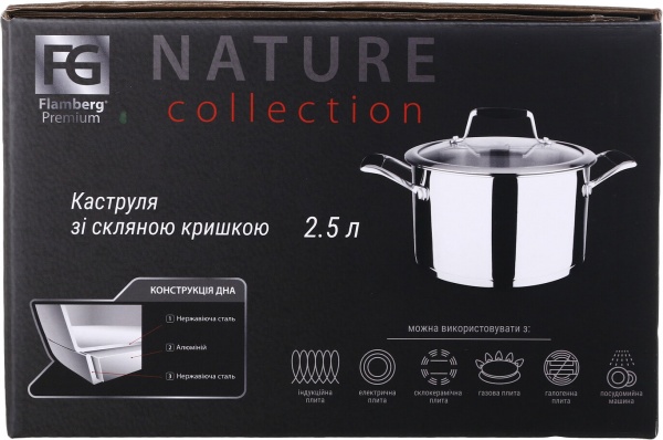 Кастрюля со стеклянной крышкой Nature 18 см 2,5 л Flamberg Premium