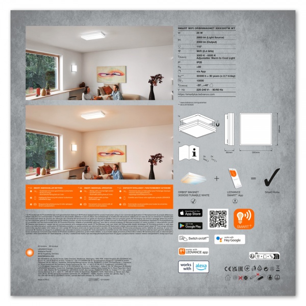 Светильник светодиодный Ledvance SMART+ Wi-Fi Orbis Magnet White 300x300 мм 26W 