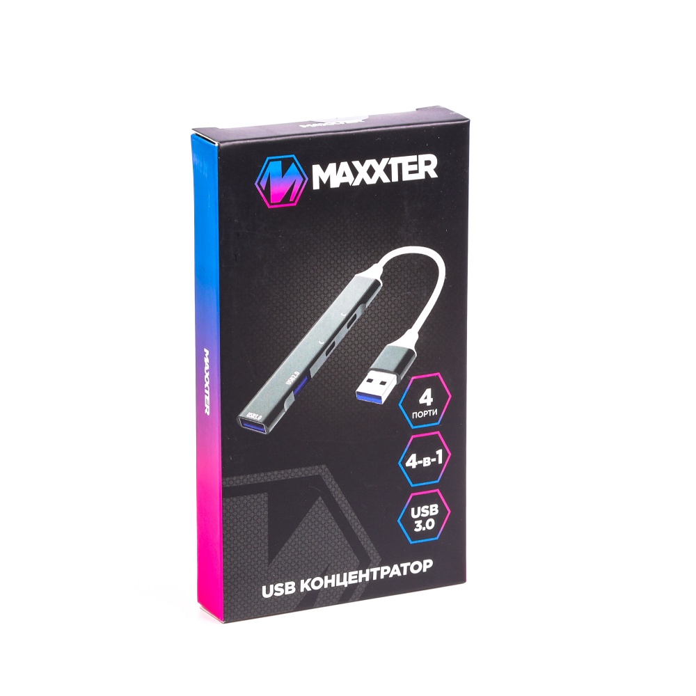 USB-хаб Maxxter HU3A-4P-03, USB 3.0 Type-A на 4 порта