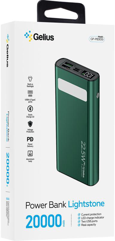 Повербанк Gelius Lightstone GP-PB300i 20000 mAh green (00000099033)