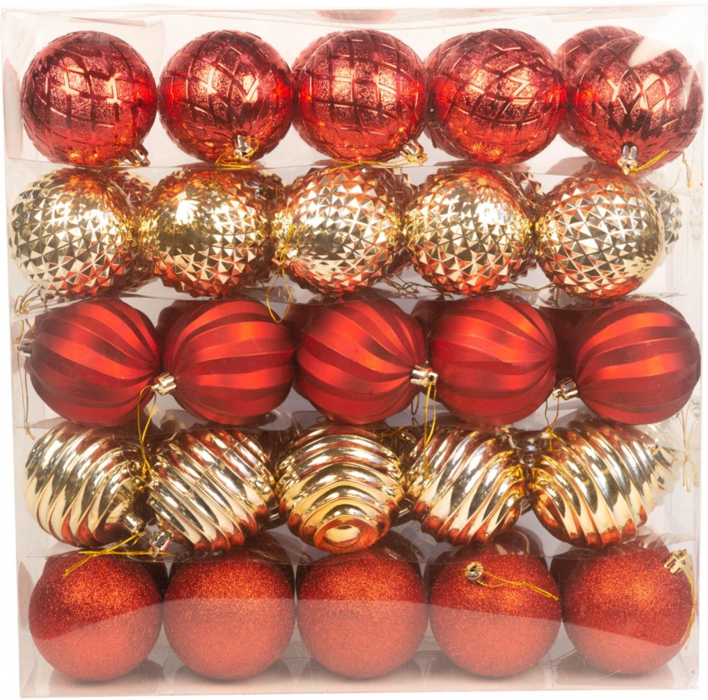 Набор елочных шаров 25IPC-03 красно-золотой d 80 мм 50 шт./уп.