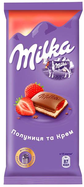 Шоколад Milka с кремом и клубникой 90 г