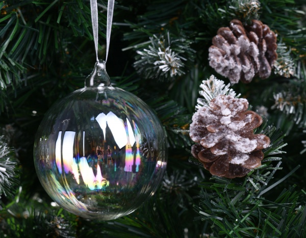 Елочная игрушка в форме шара прозрачная 8 см 